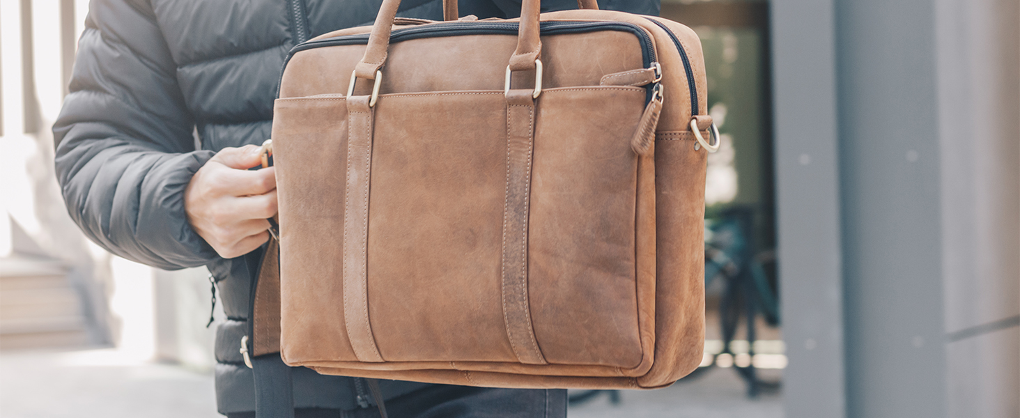 Сумка для ноутбука Leabags Leder Aktentasche (16 дюймів) з натуральної шкіри. Офісна сумка-месенджер через плече для чоловіків та жінок, темно-коричнева