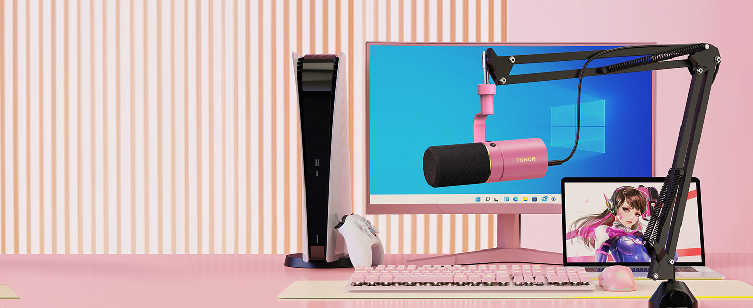 Мікрофон TONOR TD510+ для стрімінгу та запису, XLR/USB, рожевий