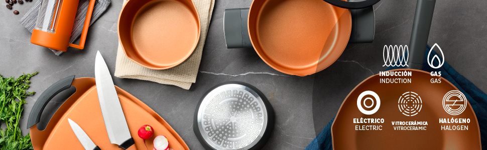 Сковорода SAN IGNACIO бронзова, лита з алюмінію з антипригарним покриттям 28x28x4.5 см, для всіх типів плит