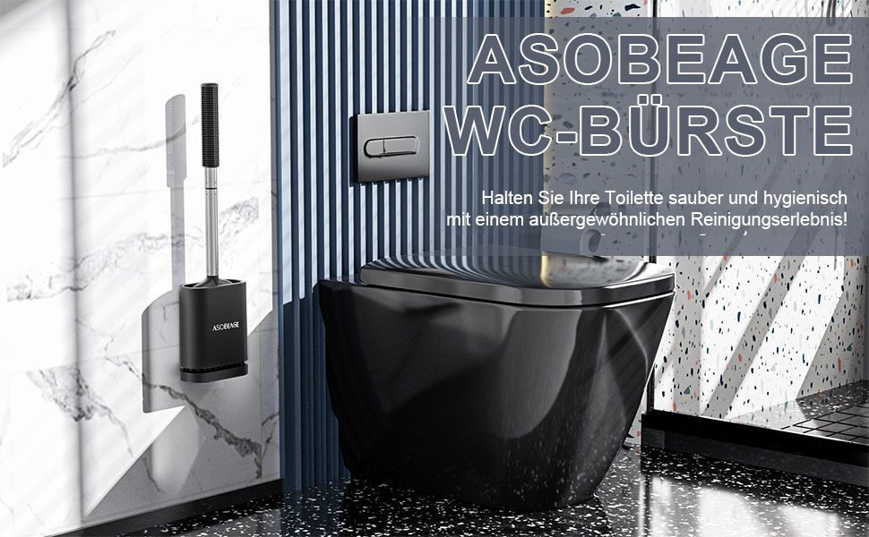 Набір для чищення унітазу ASOBEAGE: силіконова щітка, нержавіюча сталь, кріплення на стіну, швидковисихаючий тримач (Чорний)