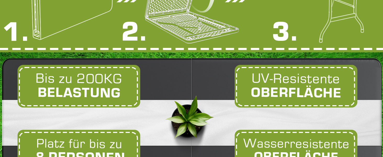 Зручний складаний садовий стіл Tillvex 180x75 см з ручкою для перенесення | Стіл для тераси, балкона, кемпінгу | Чорний