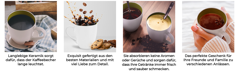 Набір кавових чашок Miamio Le Papillon (6 шт., 350 мл) - біло-червоний, біло-зелений