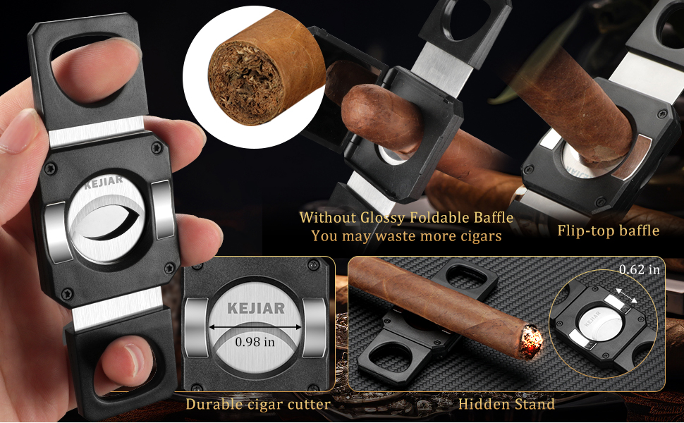 KEJIAR Вологостійкий футляр для сигар з набором інструментів: різець V-подібний, різець Straight Cut, штамп. Чорний