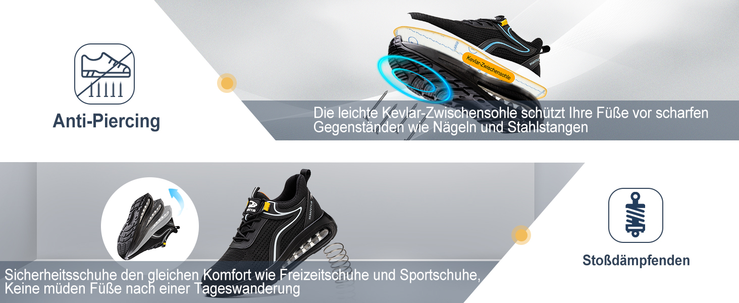 Черевики робочі чоловічі та жіночі S3 з металевим підноском, легкі, антиковзаючі, дихаючі, спортивні, чорно-сині, 42 EU