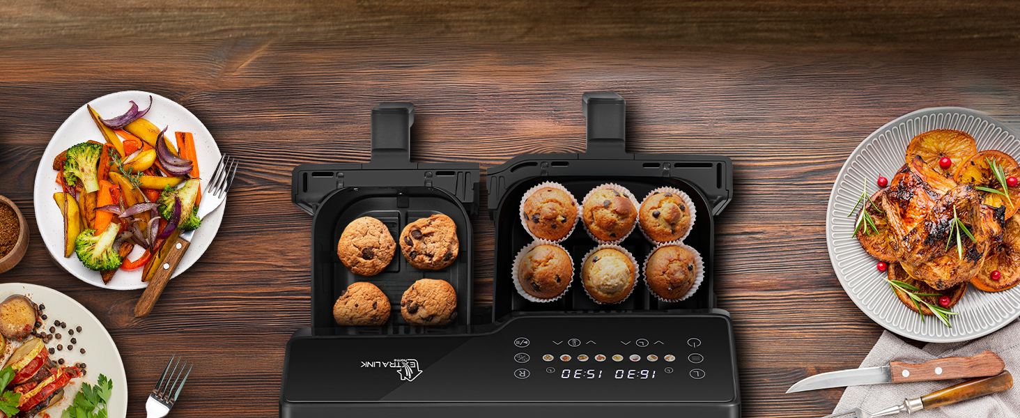 Фритюрниця Extralink 1400W Airfryer 4.2L з 10 функціями, LED-дисплеєм та економним споживанням енергії