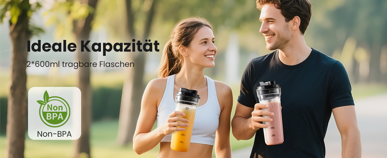 Блендер SHARDOR StandMixer HB-J666: 900W, 2 пляшки по 700мл, нержавіюча сталь, 6-лопатевий ніж, BPA Free, для смузі, шейків та соків