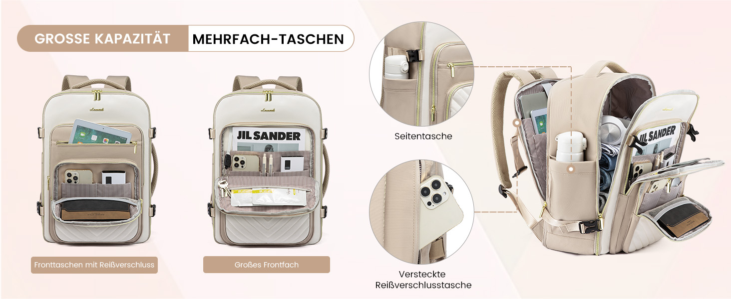 Рюкзак LOVEVOOK 40L для ручної поклажі в літак, водонепроникний, з відділенням для ноутбука 17 дюймів, для подорожей, роботи, хайкінгу, оливково-бежевий