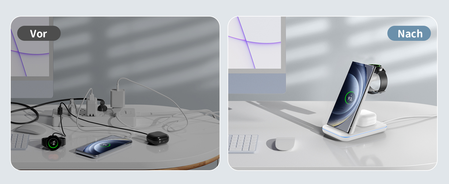 Бездротова зарядка JoyGeek 3-в-1 для Samsung Galaxy: смартфони S23/S24/S25, годинники та навушники