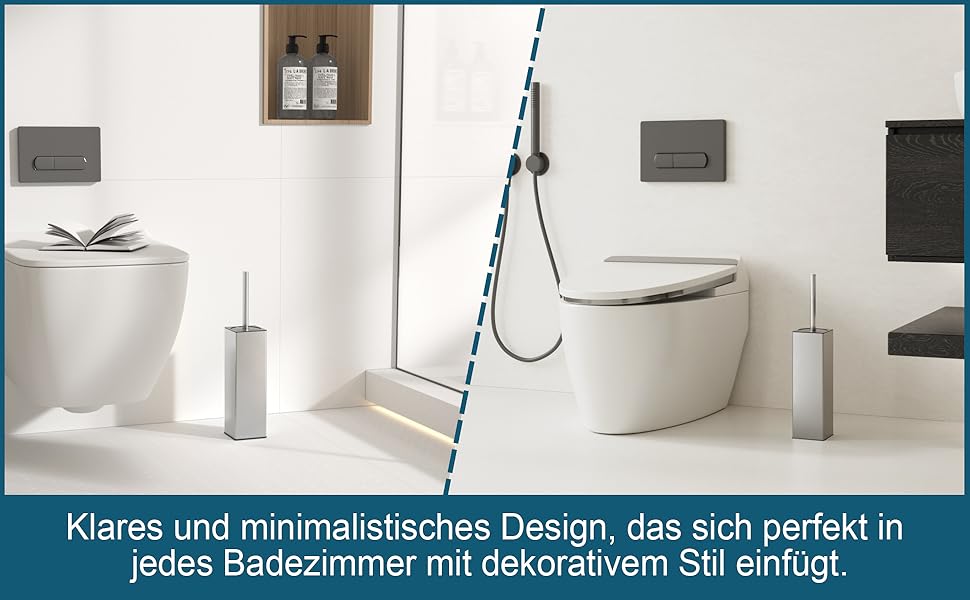 Металева щітка для туалету BVL з двома насадками, квадратна, для ванної кімнати (з щіткою)