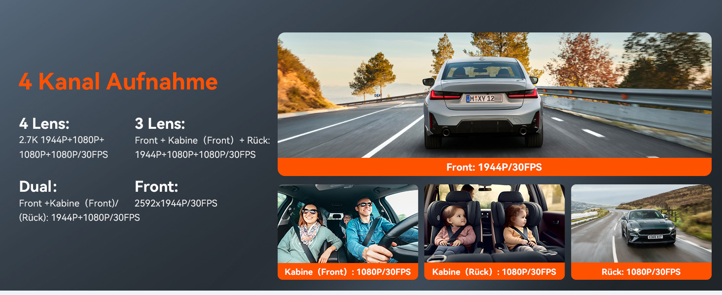 Автомобільний відеореєстратор VANTRUE N5 з сенсором STARVIS 2, 4-канальний (2.7K + 3x1080P), передня, задня та внутрішні камери