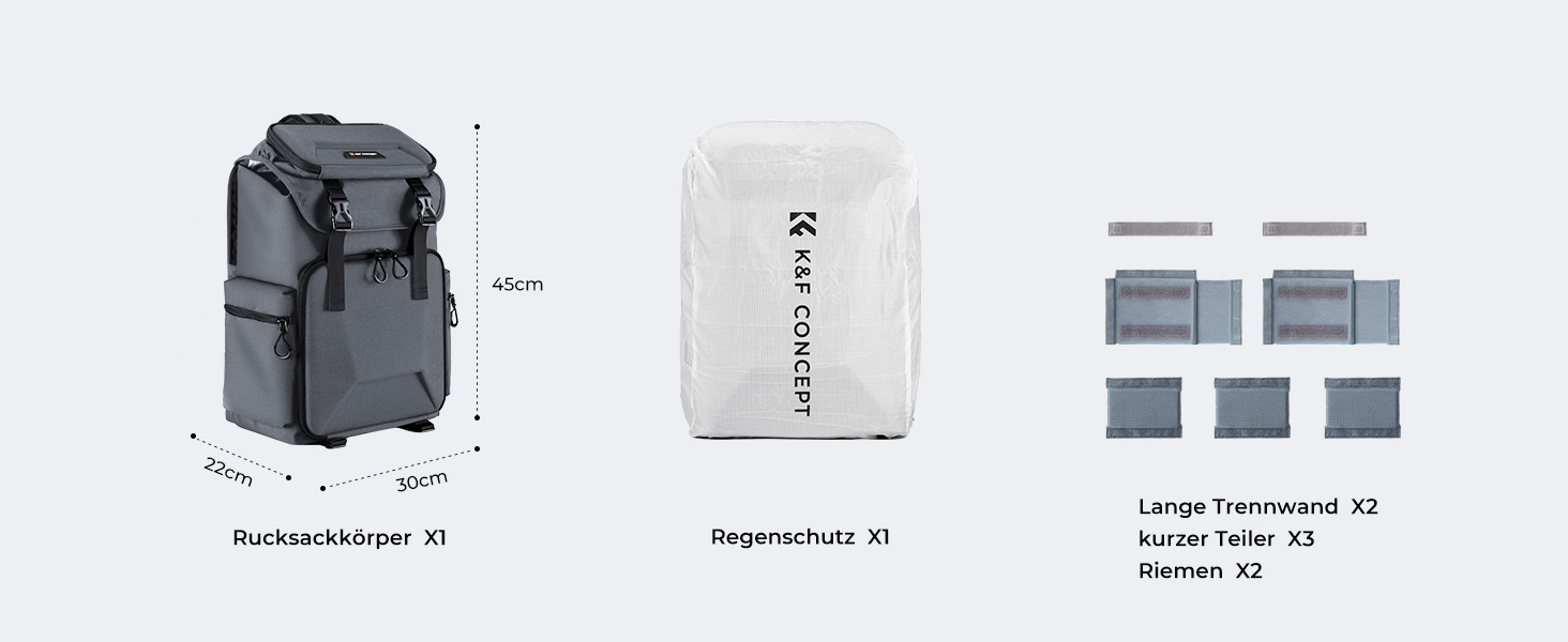 Сумка для фотокамери K&F Concept з відділенням для ноутбука та захистом від дощу, сіра (30x22x45 см)