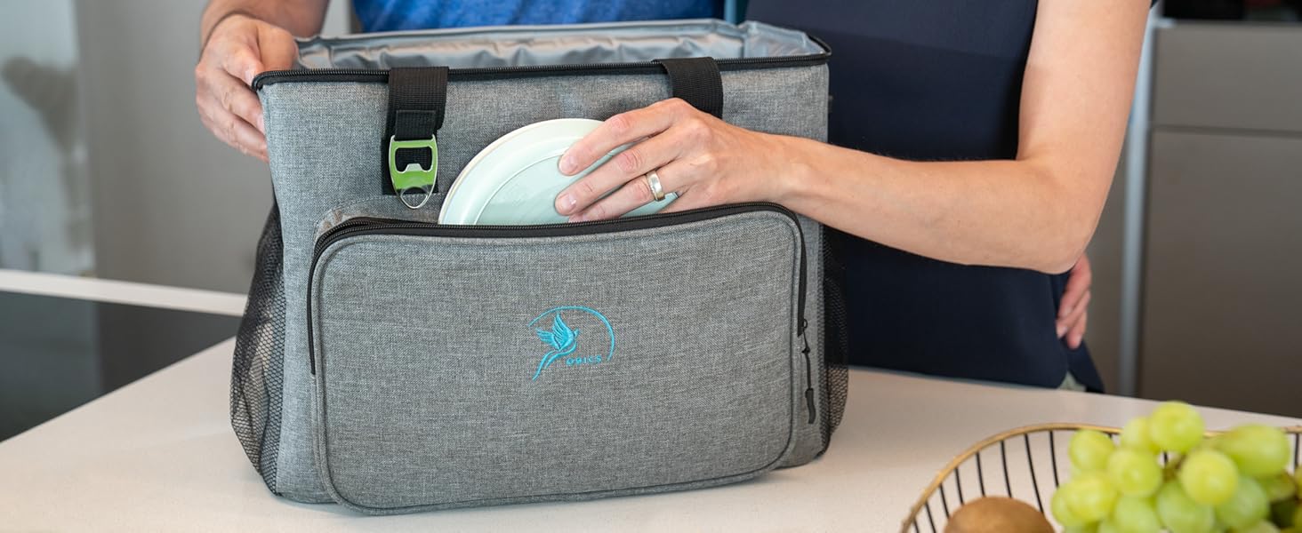 Термосумка 20L/30L (складний) охолоджує до 12 годин - ізольована сумка-шопер та ланчбокс з відкривачем для пляшок, вологостійкий матеріал PEVA для роботи, офісу, пікніка, покупок та будівництва (30 літрів, сіра)
