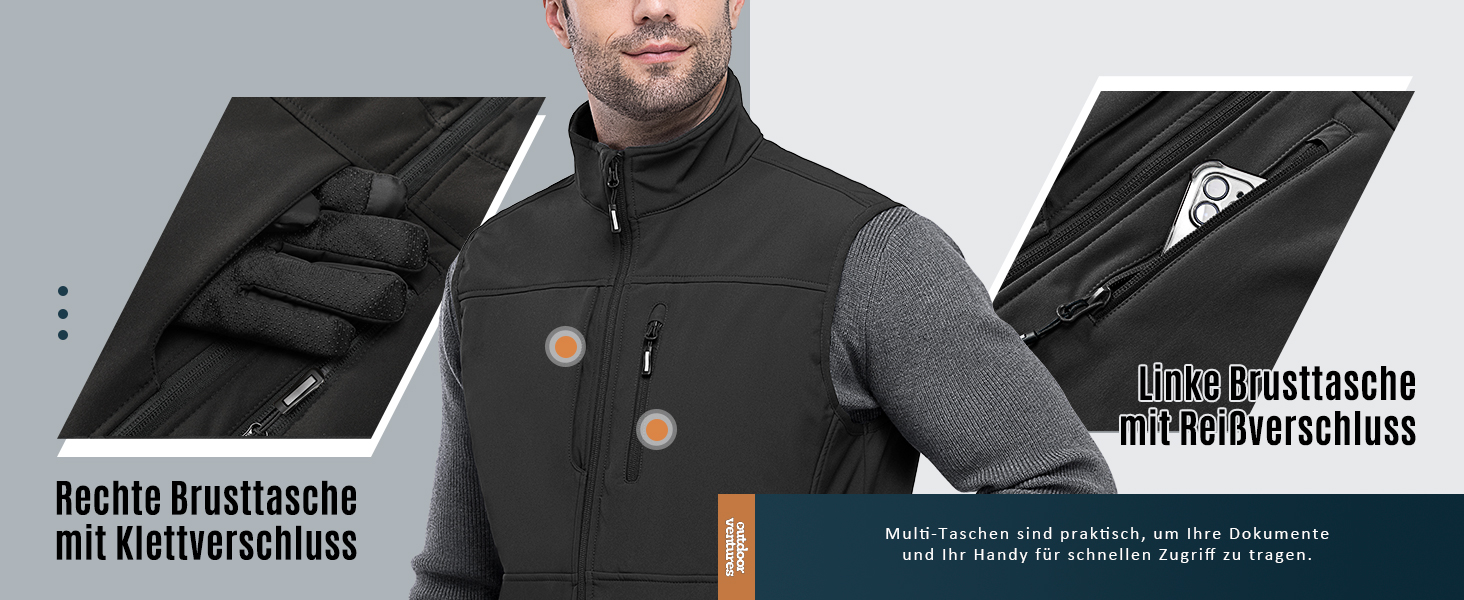 Чоловіча софтшеллова жилетка Outdoor Ventures, чорна, водонепроникна, вітронепроникна, спортивна, з декількома кишенями