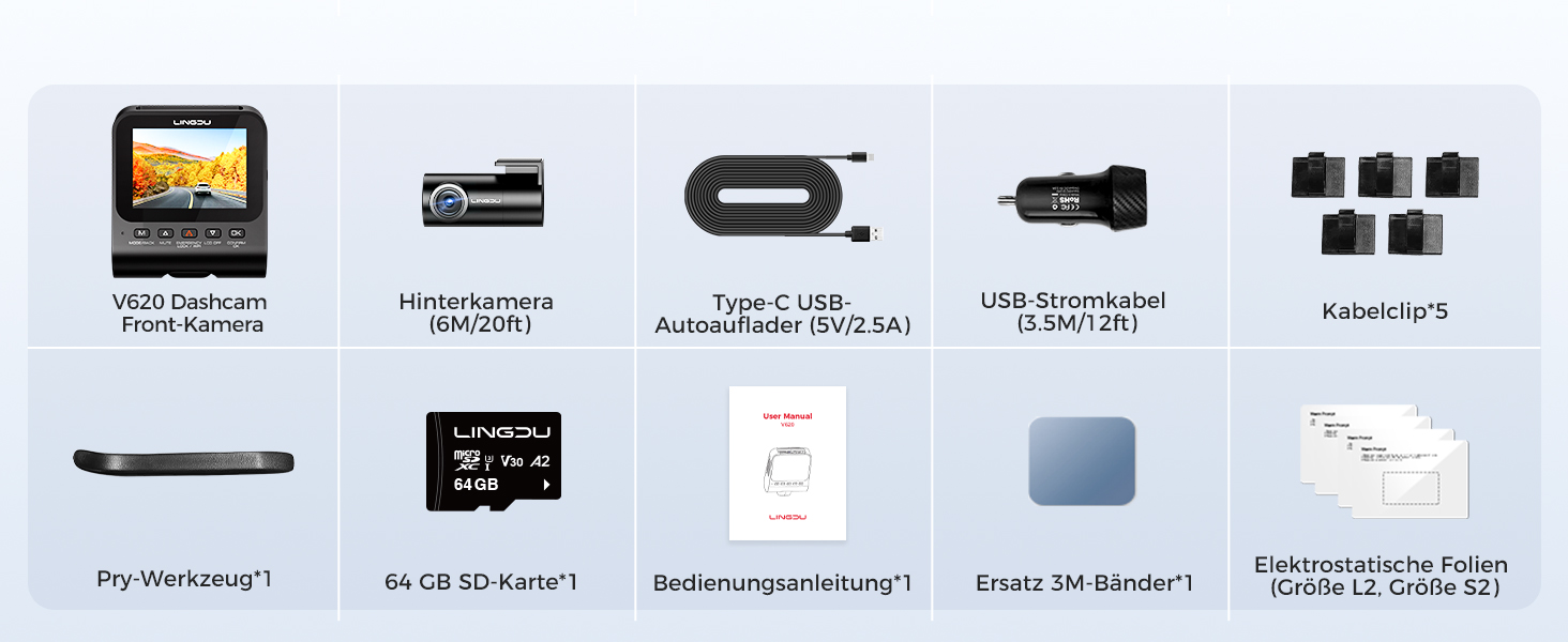 Відеореєстратор для авто Dashcam Auto Vorne Hinten 4K + 1080P з двома камерами, IPS-екран 2.4', SD 64GB, запис голосом, паркувальний режим, покращена нічна зйомка, WDR