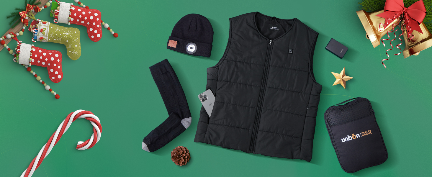 Обогріваючий жилет UNBON з V-подібним вирізом, чоловічий/жіночий, з Powerbank USB 10000mAh, 3 режими нагріву, 5 зон нагріву, чорний