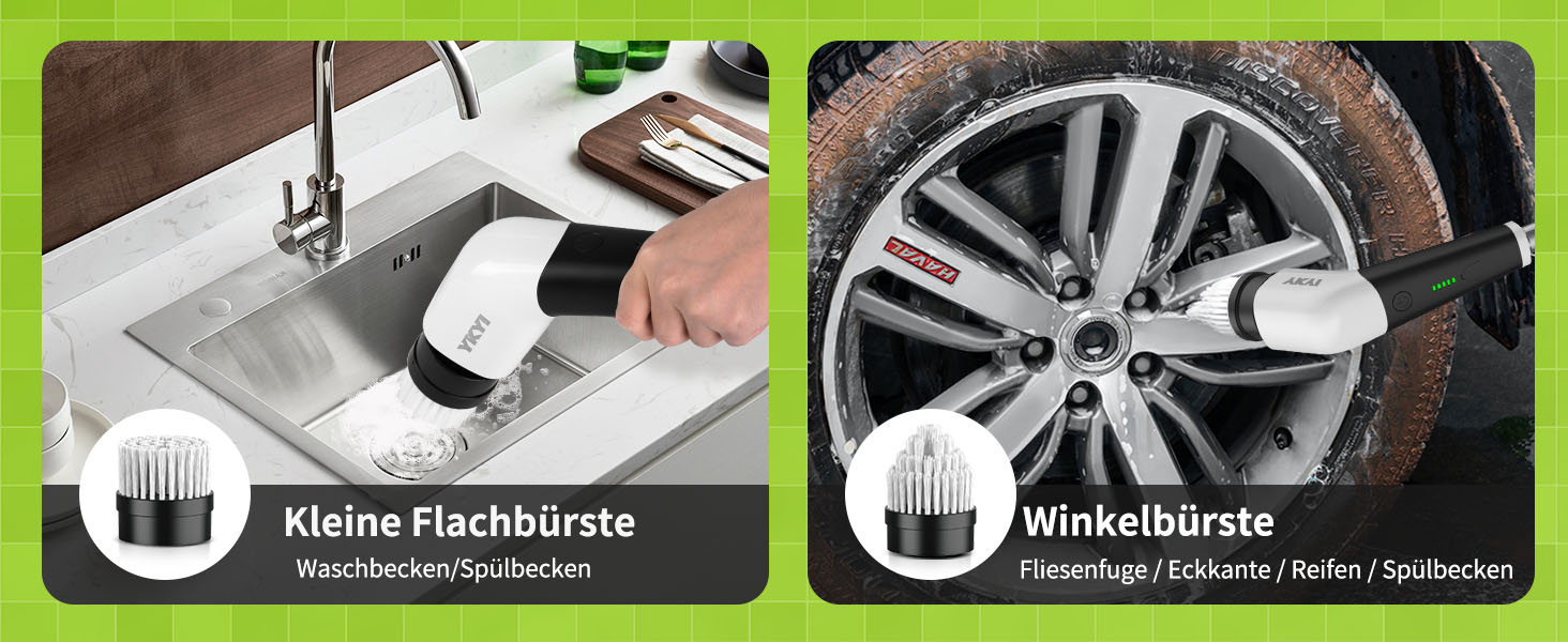 Електрична щітка для прибирання YKYI з 8 насадок, водонепроникна IPX7, для ванної, підлоги, кухні (біла)