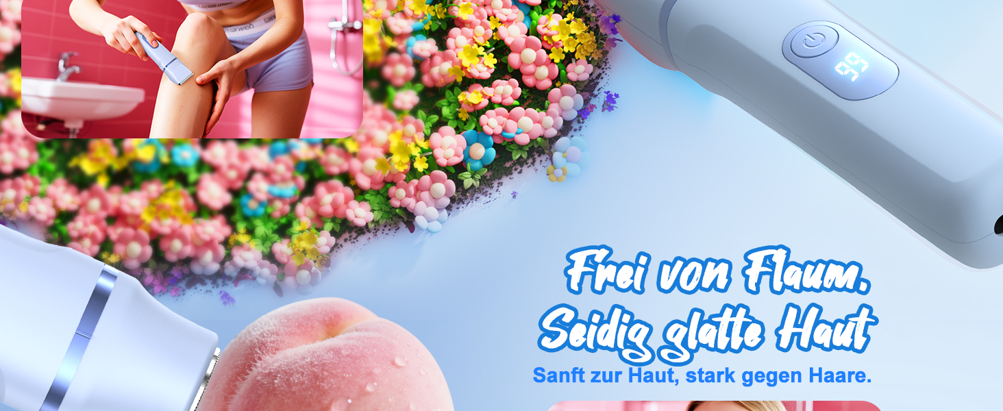 Електричний жіночий триммер 3-в-1 для тіла та інтимної зони з LED-дисплеєм, IPX7, USB, (Блакитний)