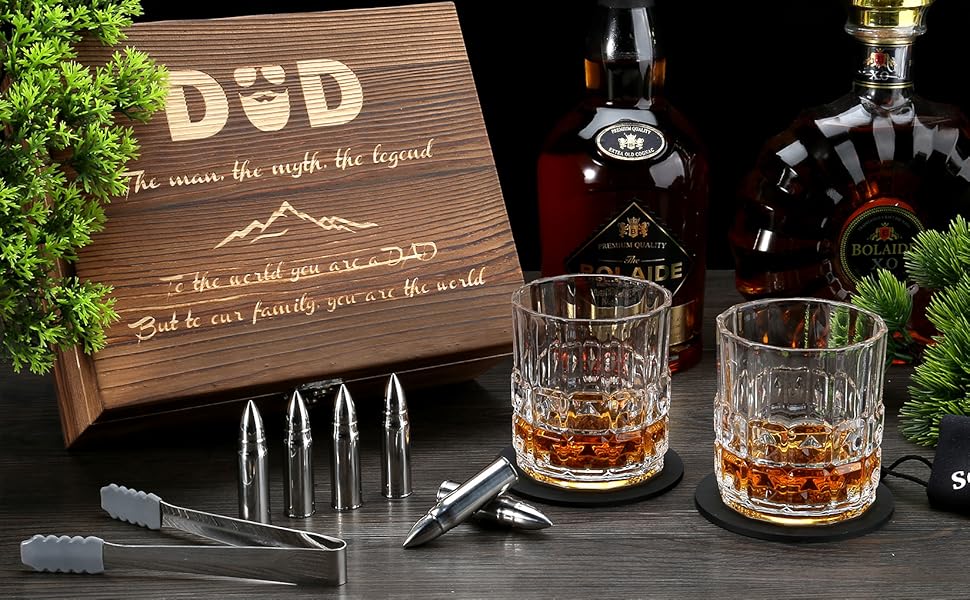 Склянки для віскі з гранітними кубиками, 2 шт. (310 мл) у дерев'яній коробці - ідеальний подарунок для любителів віскі