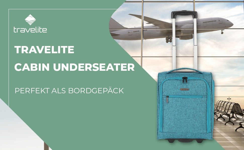 Чемодан ручної поклажі Travelite, 43 см, 28 л, Petrol (з сумкою для ліквідів)