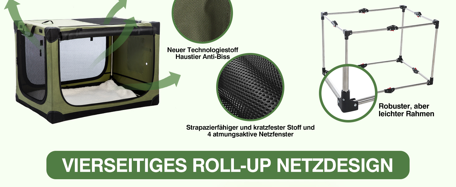 Складана переноска для собак середніх порід, 76x54x54 см, зелена. Зручна переноска для автомобіля з регульованим дизайном, міцна сітка та м'яка підстилка для дому та подорожей