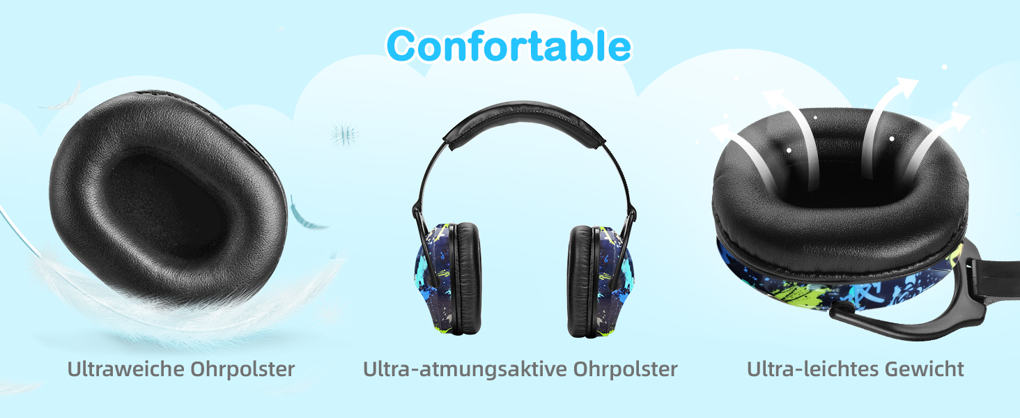 Навушники для захисту від шуму ZOHAN 030 для дітей 3-18 років, блакитні, з графіті