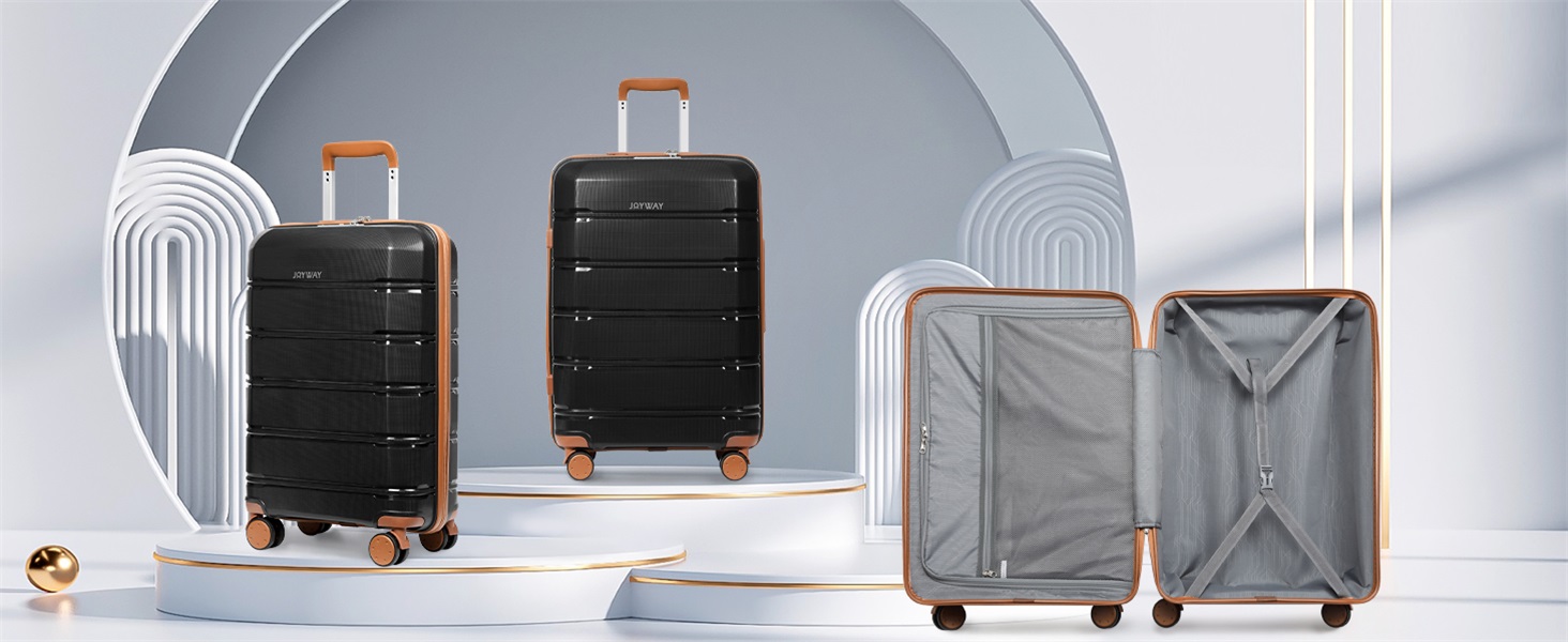 Набір валіз Joyway 5шт з жорстким корпусом, 4 колеса та TSA-замок. Включає косметичку та сумку. Білий/коричневий (Чорний/коричневий, ручна валіза 3шт)