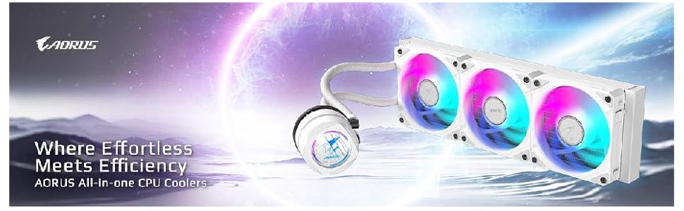 Водяне охолодження CPU GIGABYTE AORUS WATERFORCE II 360 Ice AIO з LCD-дисплеєм - 3x120mm RGB вентилятори, сумісність Intel LGA 1851 та AMD AM5, білий корпус