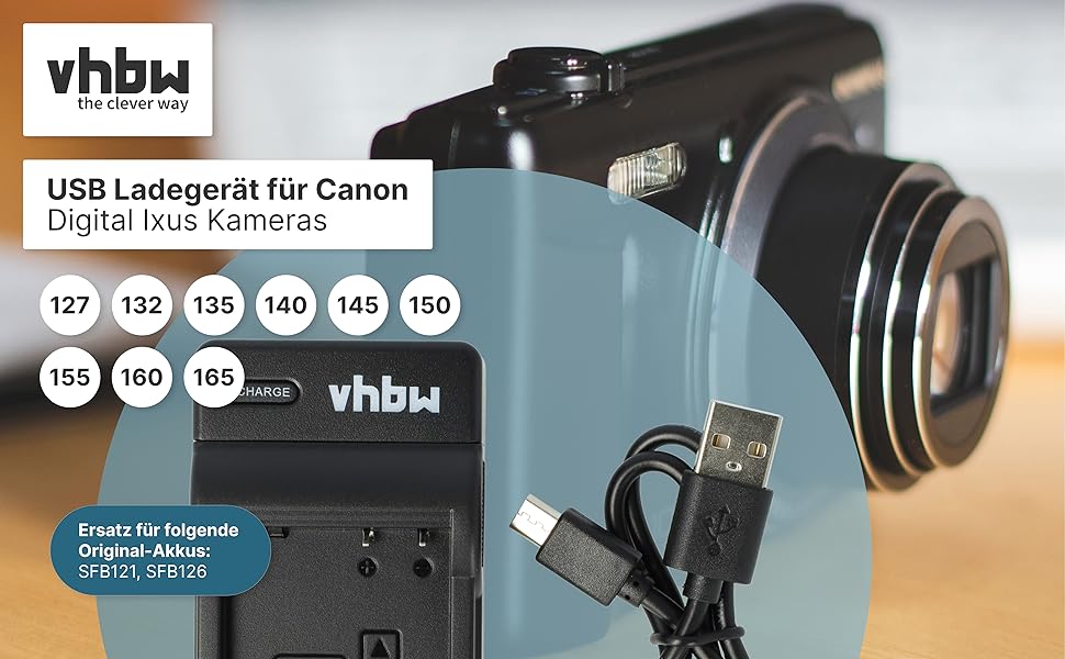 Зарядний пристрій vhbw сумісний з Canon PowerShot A2600, A2500, A2300, A3400, A2400 – для камери/відеокамери, акумулятор, зарядний футляр, індикатор заряду, 4.2V