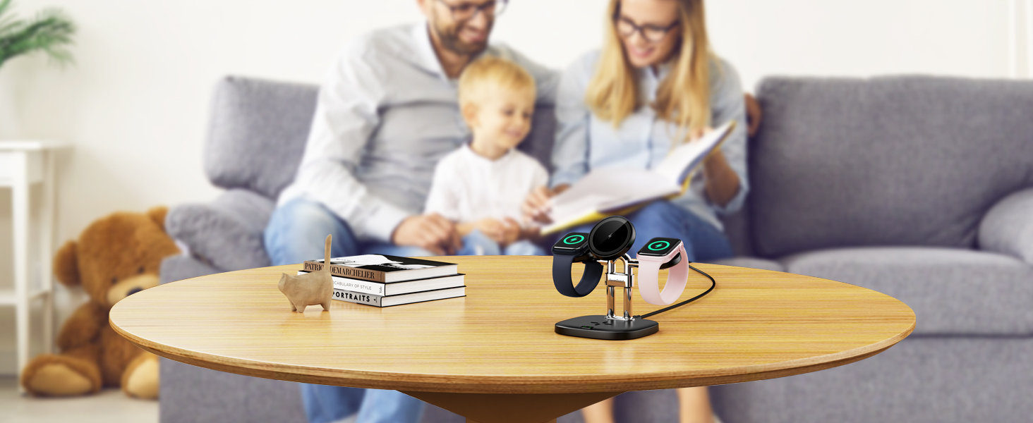 Зарядний пристрій SwanScout 709M Black: Двопортова зарядка для Apple Watch та iPhone (11/Ultra 3/SE 3, Air/17 Pro Max/17 Pro/17/16/15/14)