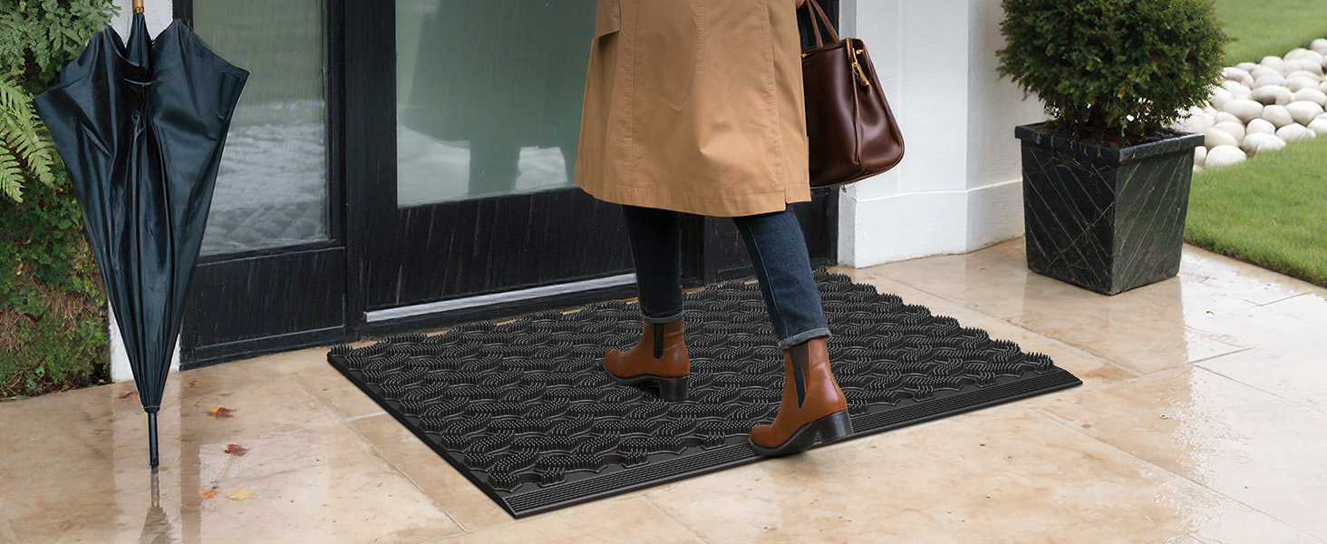 Килимок для порогу COLOR&GEOMETRY Null Geruch TPE, Heavy Duty, 43x75 см, чорний. Екологічний, не потребує обслуговування, антиковзаюча, для дому, тераси, гаража.