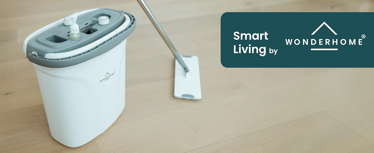 Набір для прибирання підлоги WONDERHOME TripleClean Hydro: відро з 3 камерами, розділення чистої і брудної води, моп із віджимом, класична модель з подовженою 140 см ручкою