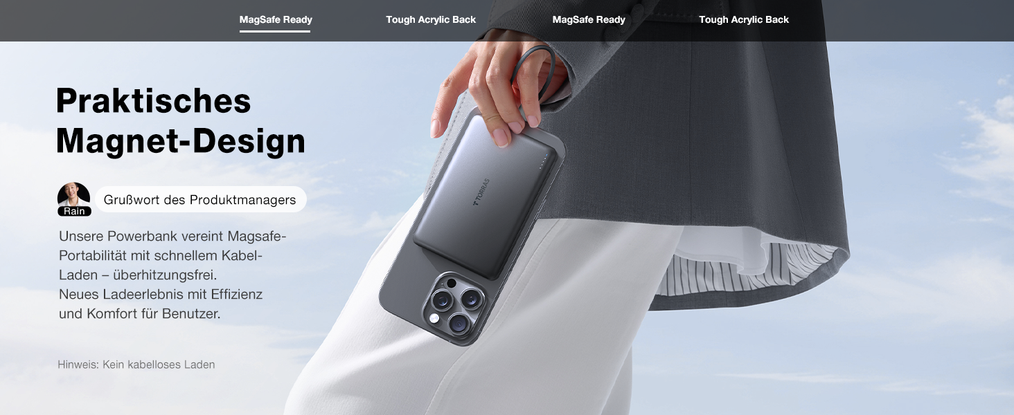 Портативний зарядний пристрій TORRAS 10000mAh з кабелем USB-C, 22.5W PD3.0, білий. Сумісний з iPhone, Samsung, AirPods.