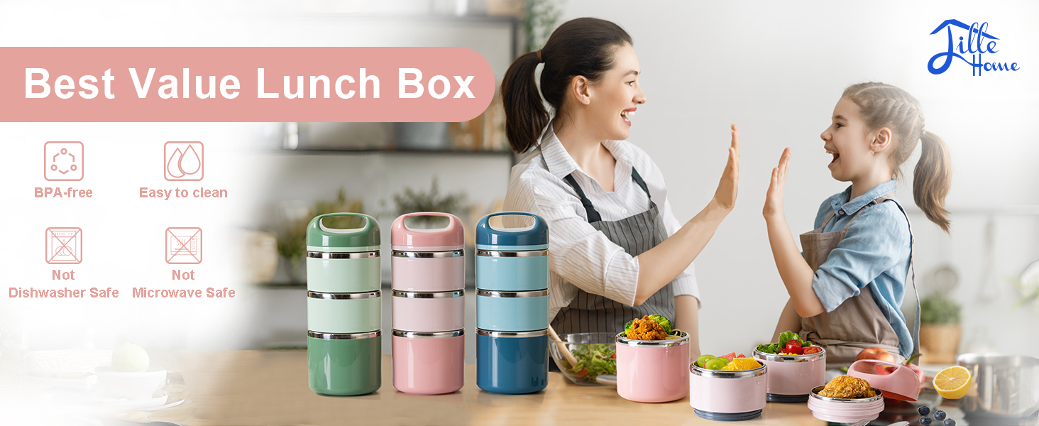 Ланчбокс Lille Home 1.43L з нержавіючої сталі - ізольований, без BPA, для дорослих (рожевий)