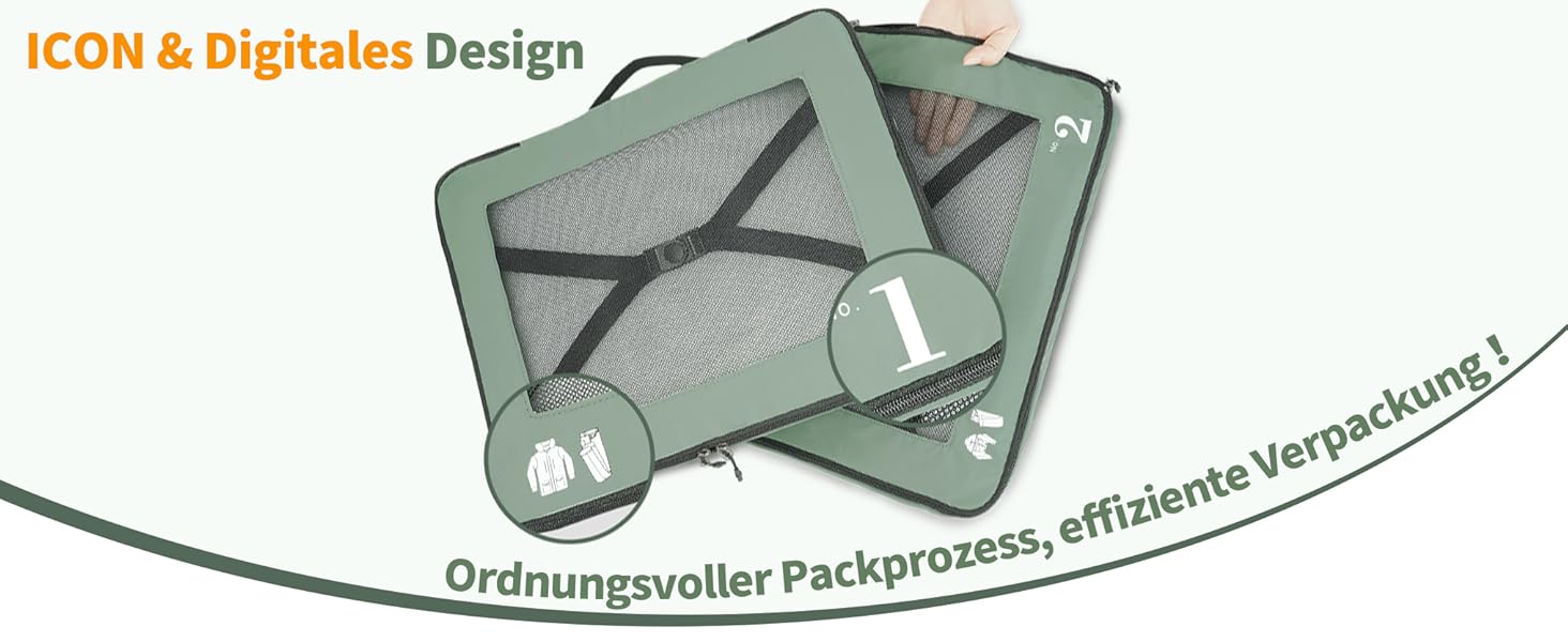 Набір органайзерів для валізи ECOHUB 7 шт., тревел-куби з блискавкою, з переробленого PET, зелений колір