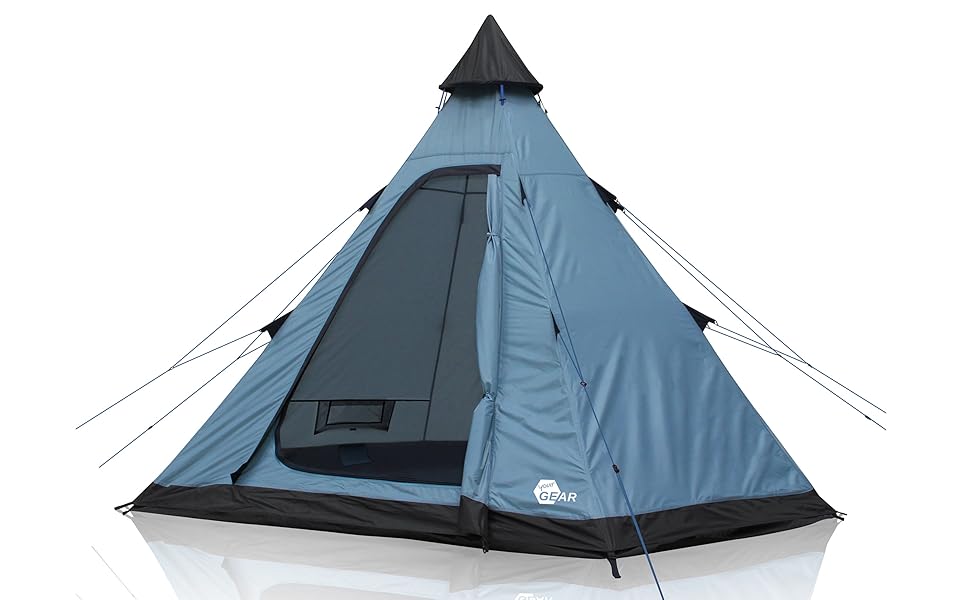 Намет your GEAR Lido Tipi для 3-4 осіб, кемпінговий з підлогою, захистом від комах, висока стеля, пірамідальний, UV 50+, водостійкість 5000 мм, для фестивалів