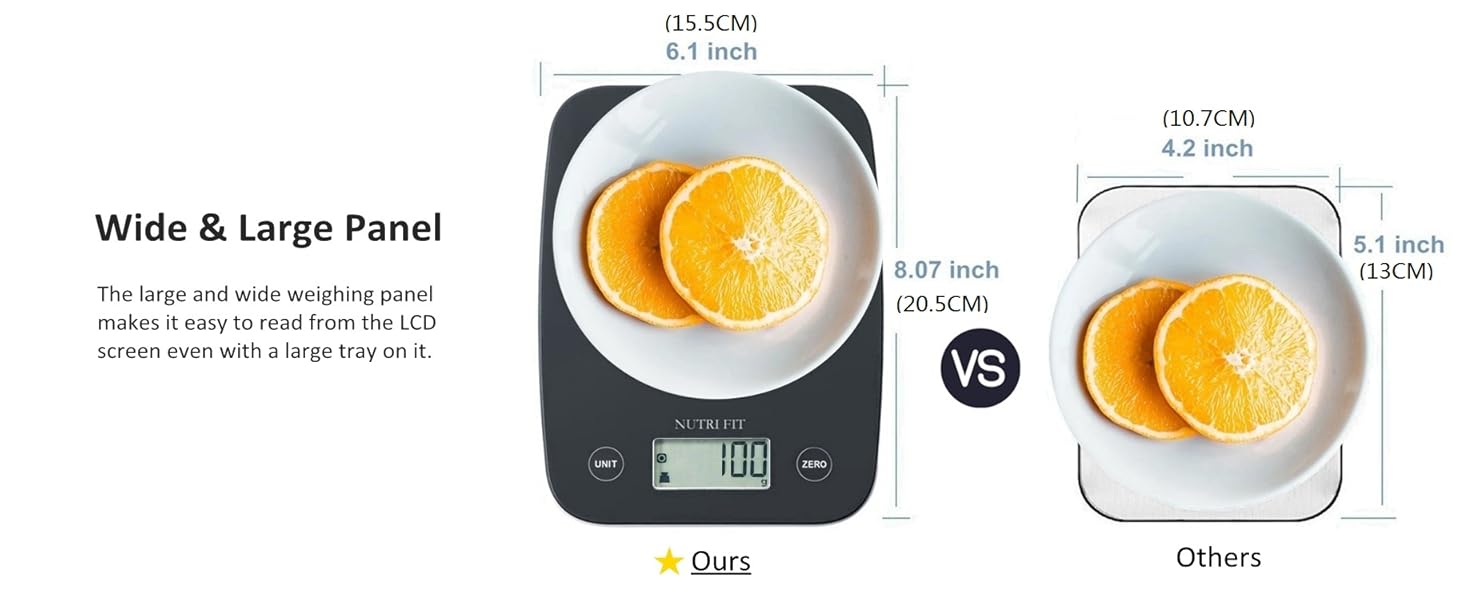 Кухонні ваги Nutri Fit: цифрова вага з нержавіючої сталі, ультраплоска, LCD-дисплей, 5 кг, 4 одиниці вимірювання