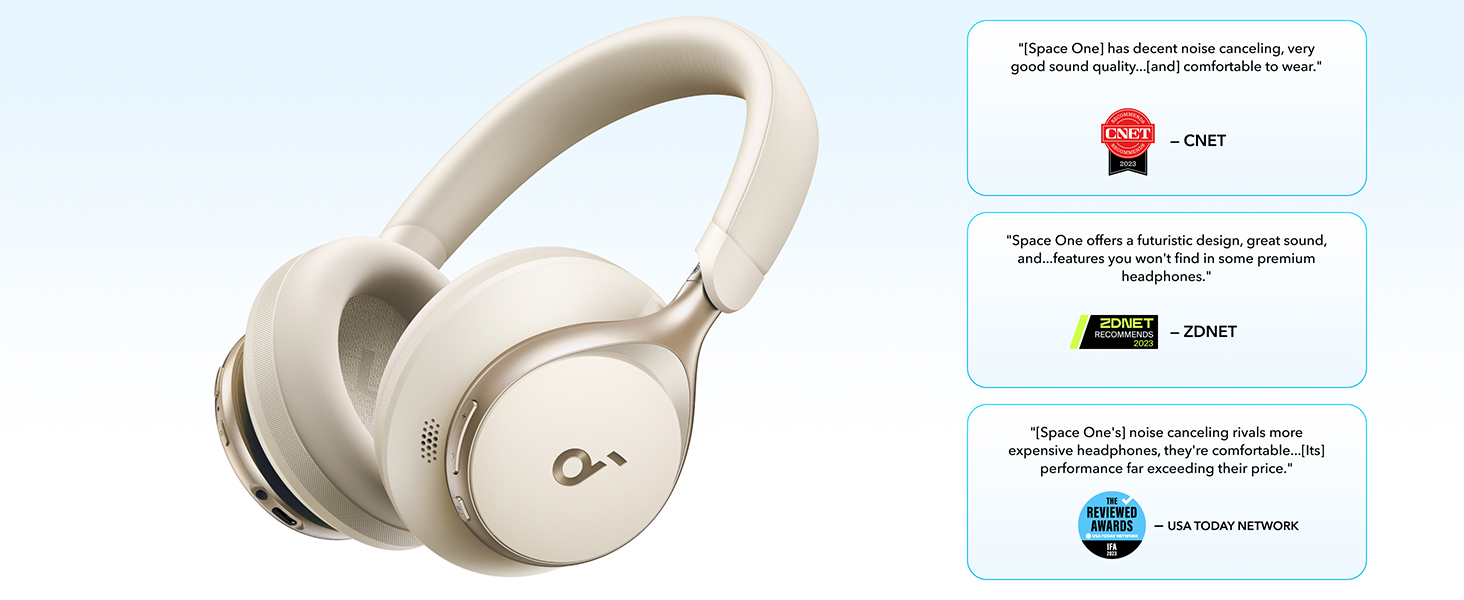 Soundcore Space One: Бездротові навушники Over-Ear Bluetooth з активним шумозаглушенням, 40 годин роботи, Hi-Res Audio, Bluetooth 5.3 (Кофе з молоком)