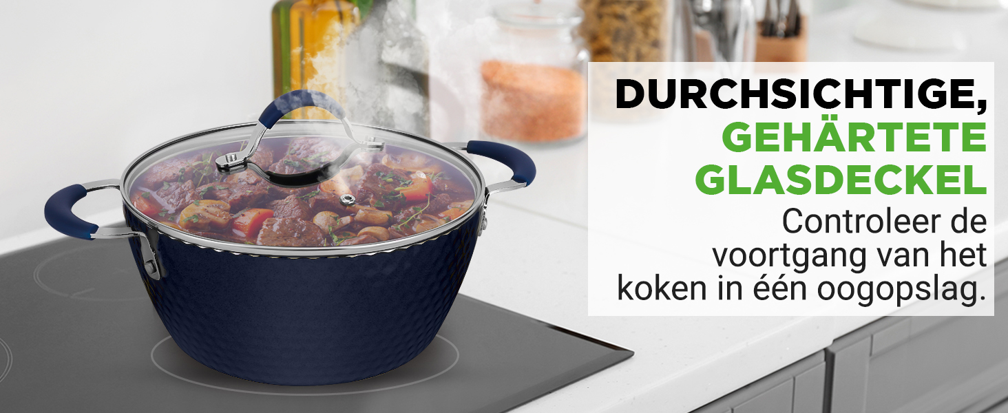 Набір посуду NutriChef 11 предметів: каструлі та сковорідки з антипригарним покриттям, для всіх типів плит (темно-синій)