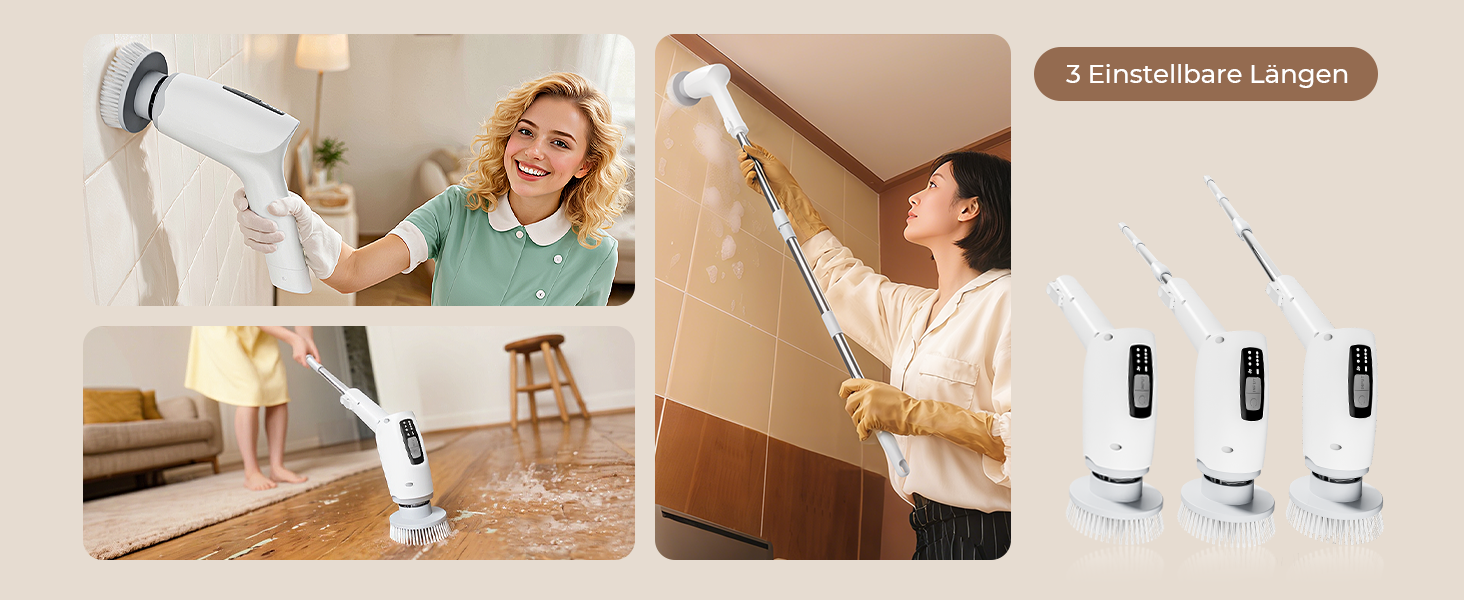 Електрична щітка для прибирання 9 в 1 з набором насадок, 70 хв зарядки, для ванної, плитки, авто, біла