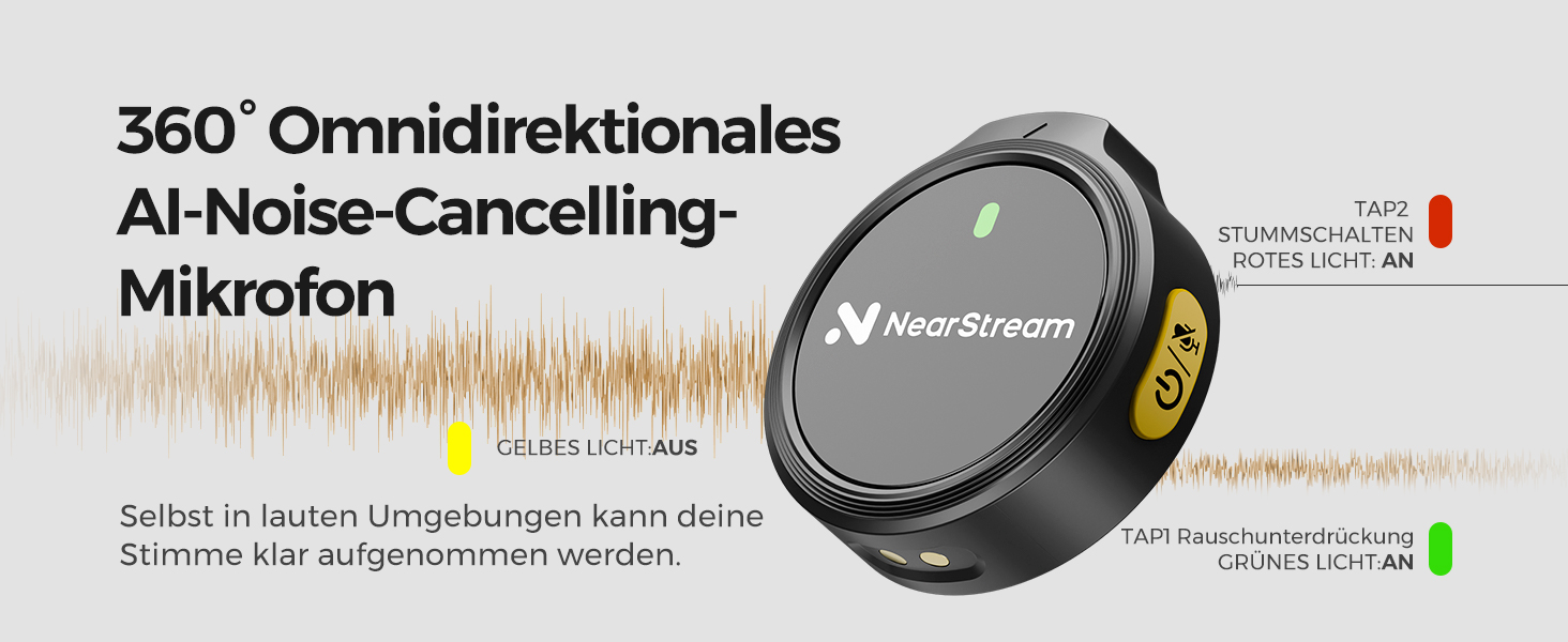 NearStream Бездротовий петличний мікрофон для iPhone/Android, AWM25T, Lightning/USB-C, шумозаглушення, 24 години роботи, для стрімінгу, влогів, подкастів