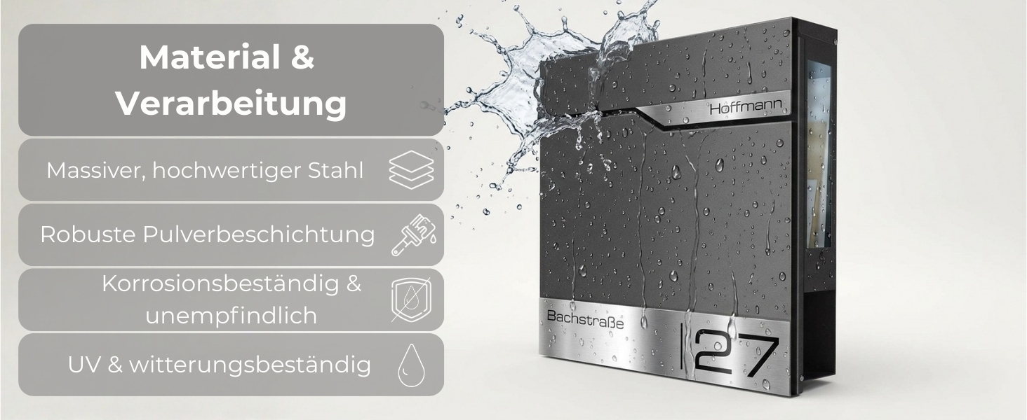 Поштовий ящик Metzler® з газетницею та табличкою з нержавіючої сталі V2A, стійкий до іржі, сучасний дизайн, 10 років гарантії на запчастини, опції монтажу та аксесуари, колір Eisenglimmer Db 703