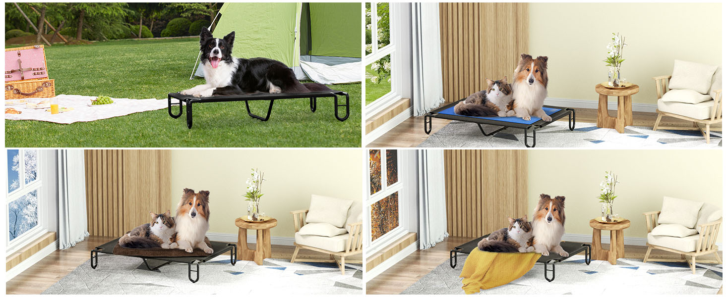 Підвищене собаче ліжко KORIMEFA до 55 кг, Outdoor, миється, для собак середніх розмірів, 122 x 85 x 20 см, з антиковзними ніжками, для дому та саду (XL)