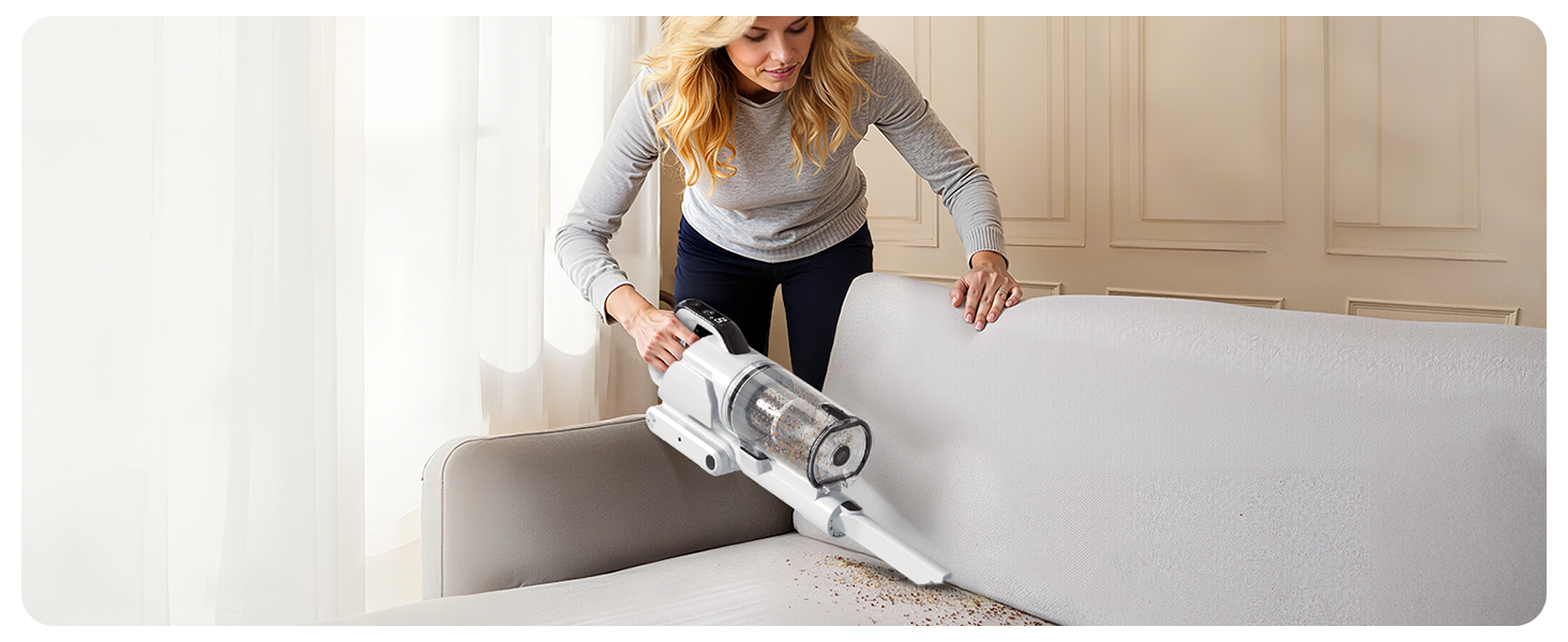 Бездротовий пилосос Klarpul 4800Pa з LED-дисплеєм та антизаплутувальною насадкою, 65 хвилин роботи, швидка зарядка 2 години, для твердих поверхонь та килимів, срібний