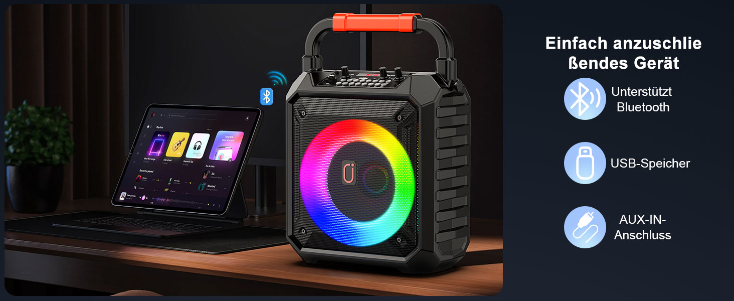 Караоке машина JYX з 2 бездротовими мікрофонами, портативна Bluetooth колонка з RGB-підсвіткою, караоке система для дому, вечірки, PA-система для дорослих, Partybox чорного кольору