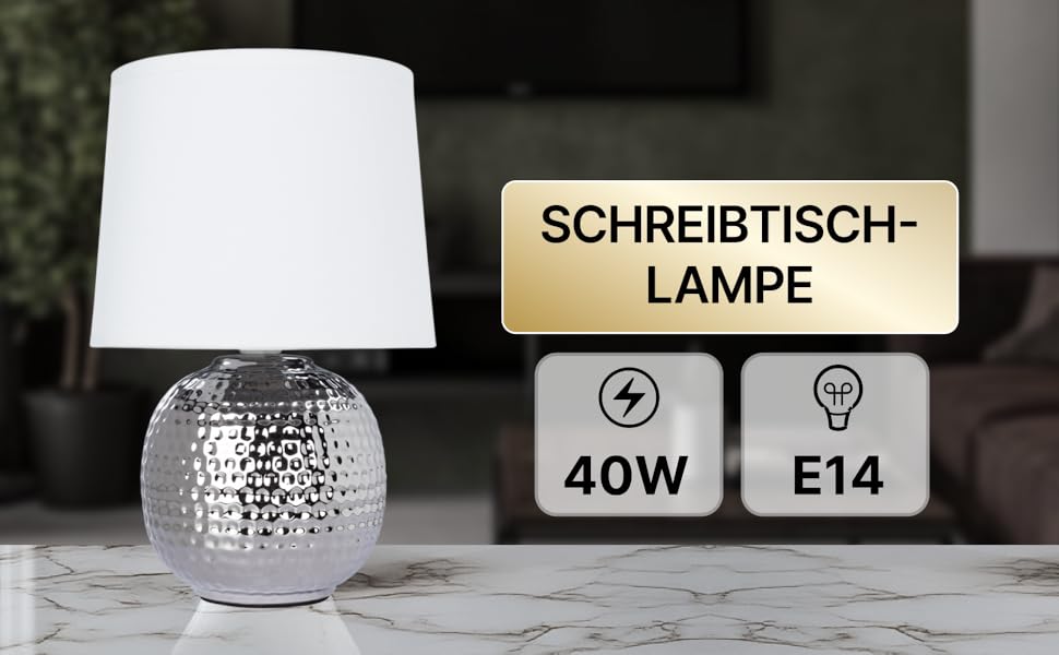 ARTE LAMP Poppy LED настільна лампа з кабелем – Хром/Біла лампа для робочого столу з білим тканинним абажуром для вітальні та спальні (Merga Chrom)