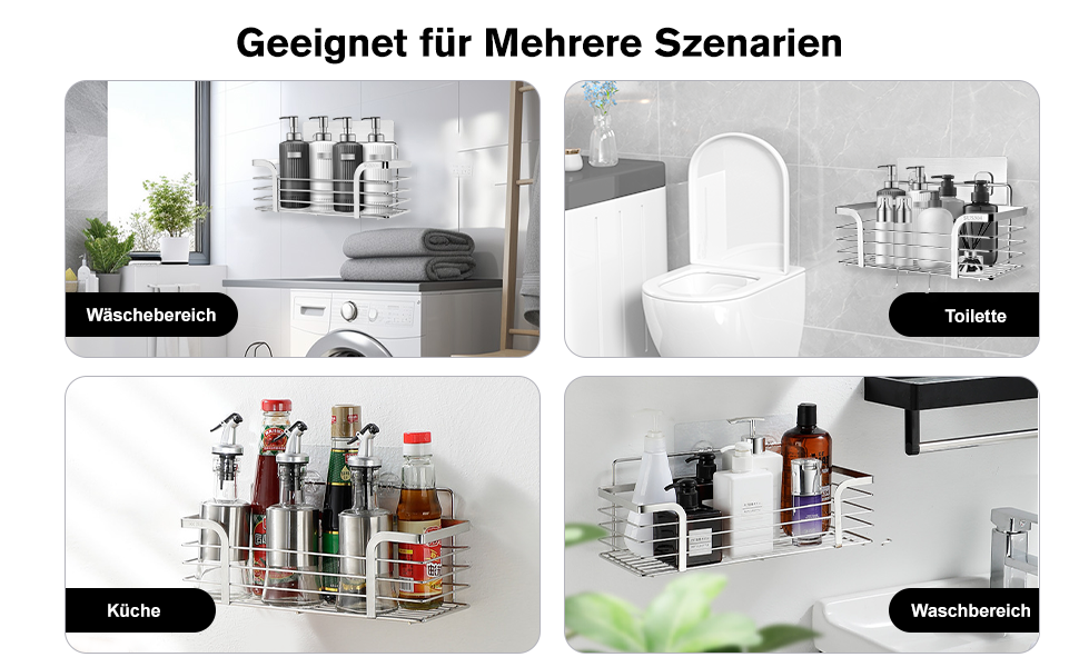 Поличка для душу Carehabi без свердління, 2 шт. Органайзер для ванної кімнати, полиця для душу з нержавіючої сталі з 4 гачками для шампуню та гелю для душу