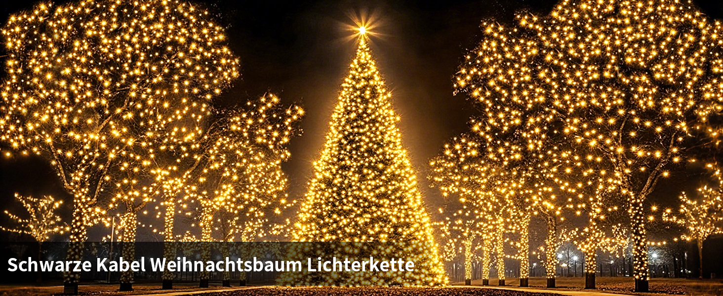 Льо́мка́ з 1200 світлодіо́дів для зовні́шнього використання, 36 метрів, для прикрашання ялинки, 8 режимів, таймер, чорний кабель, IP44, вологостійка, для балкона, саду, вечірки, весілля (тепле біле світло)