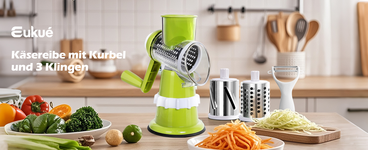 Ручна тертка для овочів 3-в-1 з нержавіючої сталі, терка для сиру з ручкою та 3 змінні леза, для салату, горіхів, фруктів, піци