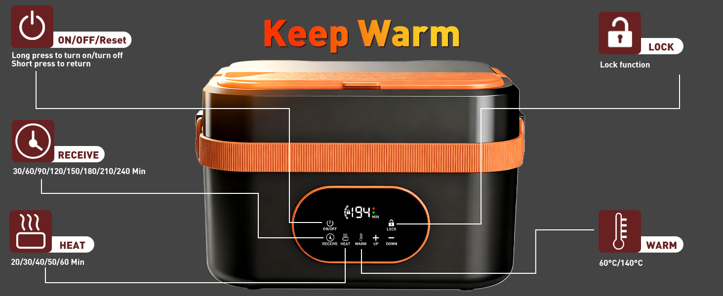 Електрична обідовниця з підігрівом 1.5L, перезаряджувана, портативна, для роботи, сім'ї, кемпінгу, офісу, подорожей, будівельних майданчиків, чорна з червоними акцентами