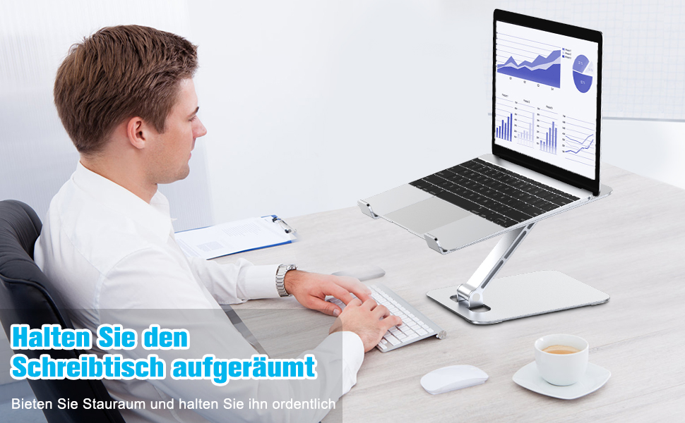 Підставка для ноутбука Babacom, регульована висота, складний, з алюмінієвого сплаву, ергономічна, з вентиляцією, сумісна з MacBook Air, Pro та ноутбуками 10-16' (срібна)